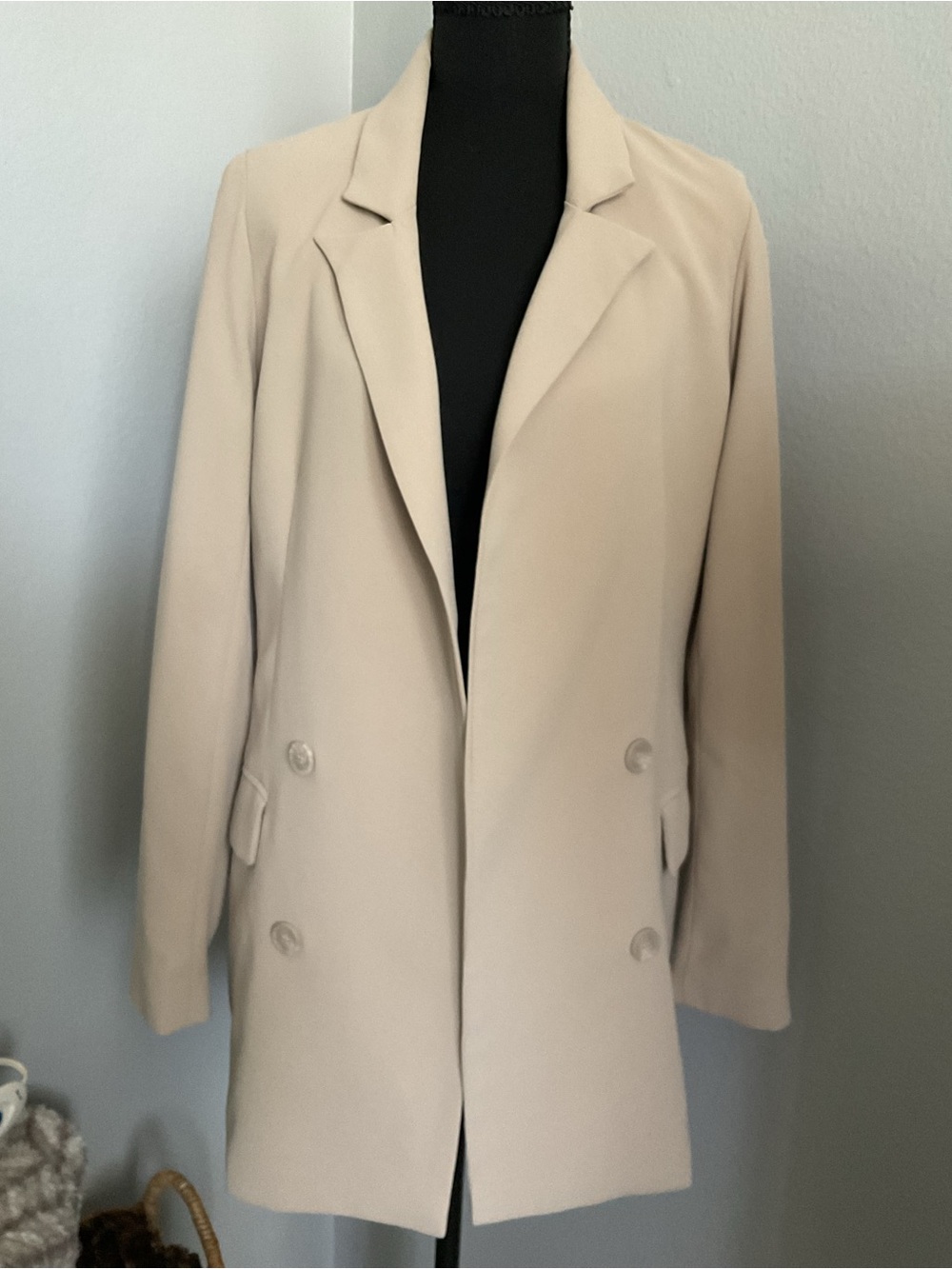 Rachel Zoe Cream Double-Breasted Tailored Long Jacket Coat - Picture 1 of 3